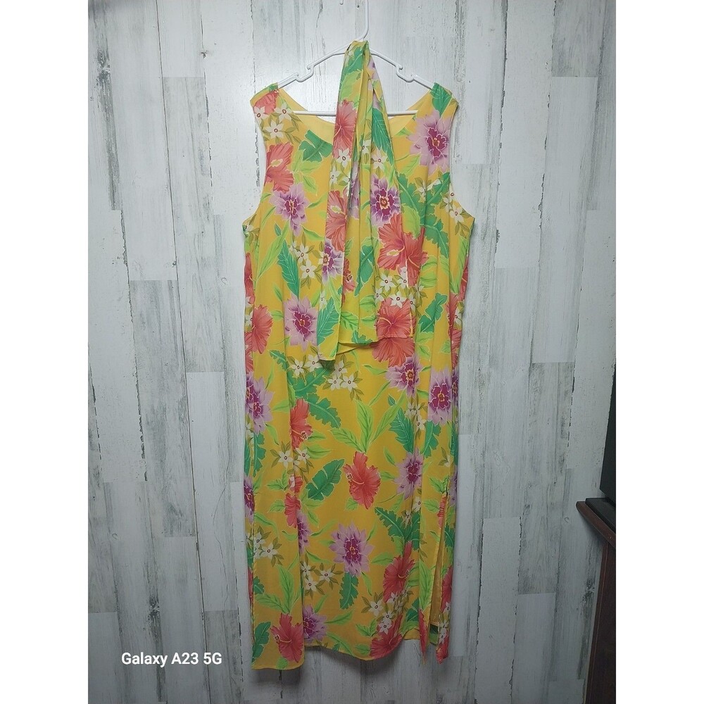 Y2K Vintage A Wild Thyme Bright Yellow Floral Midi Dress Size 20